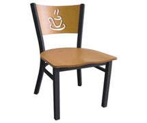 Coffee House Chair Flat Black Metal Finish, Wood Seat
