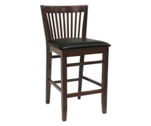 ATS Spindle Back Wood Barstool, Walnut Frame, Grade 4 Black Vinyl Seat