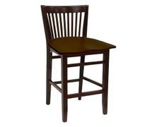 ATS Spindle Back Wood Barstool, Mahogany Frame, Wood Seat