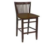 ATS Spindle Back Wood Barstool, Walnut Frame, Wood Seat