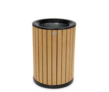 Alpine ALP4400-01-CD Round 32-Gallon Outdoor Trash Can with Slatted, Recycled Plastic Panels, Cedar