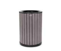 Alpine ALP4400-01-GRY Round 32-Gallon Outdoor Trash Can with Slatted, Recycled Plastic Panels, Gray