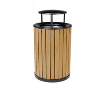 Alpine ALP4400-01-CD-RB Round 32-Gallon Outdoor Trash Can with Recycled Plastic Panels and Rain Bonnet Lid, Cedar