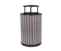 Alpine ALP4400-01-GRY-RB Round 32-Gallon Outdoor Trash Can with Recycled Plastic Panels and Rain Bonnet Lid, Gray