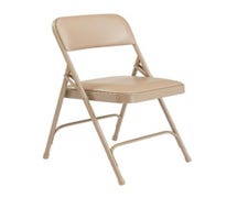 Padded Metal Folding Chair Double Hinge, Upholstered Seat and Back, Beige Frame and Upholstery