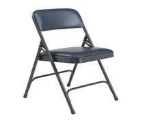 Padded Metal Folding Chair Double Hinge, Upholstered Seat and Back, Blue Frame and Upholstery