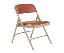 Padded Metal Folding Chair Double Hinge, Upholstered Seat and Back, Brown Upholstery w/ Beige Frame