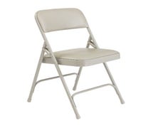 Padded Metal Folding Chair Double Hinge, Upholstered Seat and Back, Gray Frame and Upholstery