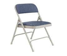 Padded Metal Folding Chair Deluxe, Double Hinge, Fabric Seat and Back, Blue Upholstery and Gray Frame
