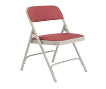 Padded Metal Folding Chair Deluxe, Double Hinge, Fabric Seat and Back, Cabernet Upholstery and Gray Frame