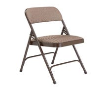 Padded Metal Folding Chair Deluxe, Double Hinge, Fabric Seat and Back, Walnut Upholstery and Brown Frame