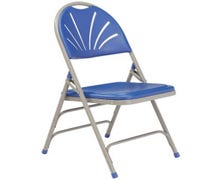 Plastic Seat Fan Back Folding Chair, Gray Frame and Blue Seat