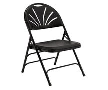 Plastic Seat Fan Back Folding Chair, Black Frame/Seat