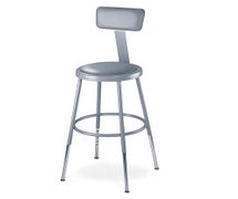 National Public Seating 6418HB Steel Stool With Backrest, Gray Padded Seat - Adjustable Seat Height, 19" to 26-1/2"H