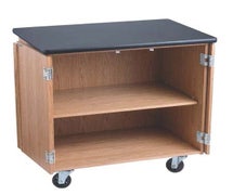 National Public Seating MSC2436 Mobile Science Cabinet With High Pressure Laminate Top, Black Top & Light Oak Frame