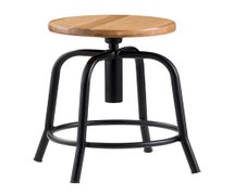 National Public Seating 6800W-10 Designer Stool With Adjustable Height, Wooden Seat, Black Frame