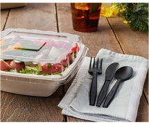 Fineline 42CKFSK.BK - Conserveware Disposable Wrapped Cutlery Kit - Includes Fork, Spoon, Knife - Black