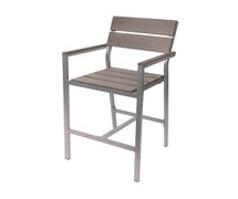 Central Exclusive PH201BGRTK-SG Seaside Arm Barstool Wide Gray Synthetic Teak, Silver Frame