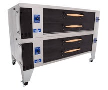 Bakers Pride Y802 - Gas Pizza Deck Oven, 2 Decks, 66"Wx44"D Interior, Black, Black Door Control Panel, LP Gas, Canopy Hood