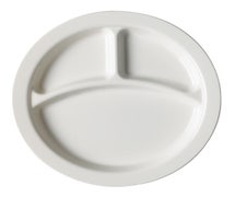Polycarbonate Dinnerware Three Compartment Plate, 9"Diam., White