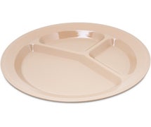 Polycarbonate Dinnerware Narrow Rim 3 Compartment Plate 11"Diam.x1-1/4"D, Tan