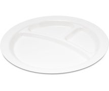 Polycarbonate Dinnerware Narrow Rim 3 Compartment Plate 9"Diam.x1"D, White