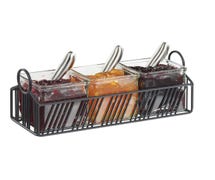 Cal-Mil 4101-3-13 Portland Rectangular Jar Display, Includes 3 Glass Jars, Black Metal Wire