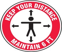 Accuform MFS345 - Slip-Gard&trade; Floor Sign: Keep Your Distance Maintain 6 FT