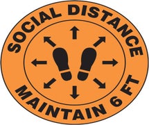 Accuform MFS384 - Slip-Gard&trade; Floor Sign: Social Distance Maintain 6 FT (Footprint image)