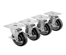 Krowne Metal 28-107S 6"H Universal 4"x4" Plate Casters with Side Brake, Set of 4