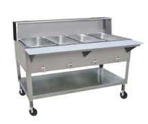 Kratos 28W-204 - Electric Steam Table - 4 Wells - Mobile - 57"Wx30"Dx34"H - Includes Side Splashes and an Overshelf - Open Wells