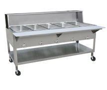 Kratos 28W-205 - Electric Steam Table with Overshelf - 5 Wells - Mobile - 71"Wx30"Dx34"H - Open Wells