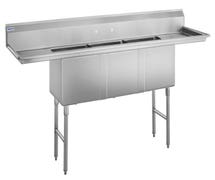 Kratos 90" 16-Gauge Stainless Steel Three Compartment Sink with 2 Drainboards - 18"x18"x14" Bowls