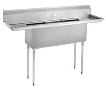 Kratos 90" 18-Gauge Stainless Steel Three Compartment Sink w/ 2 Drainboards - 18"x18"x12" Bowls