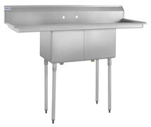 Kratos 72" 18-Gauge Stainless Steel Two Compartment Sink with 2 Drainboards - 18"x18"x12" Bowls