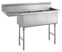 Kratos 69" 18-Gauge Stainless Steel Three Compartment Sink w/ Left Drainboard - 16"x20"x12" Bowls