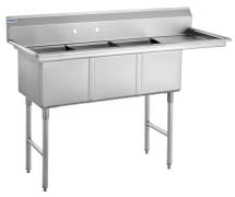 Kratos 69" 18-Gauge Stainless Steel Three Compartment Sink w/ Right Drainboard - 16"x20"x12" Bowls