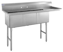Kratos 71" 16-Gauge Stainless Steel Three Compartment Sink w/ Right Drainboard - 17"x17"x12" Bowls