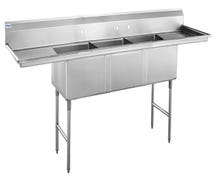 Kratos 117" 16-Gauge Stainless Steel Three Compartment Sink w/ 2 Drainboards - 23"x23"x12" Bowls