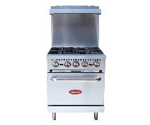 Kratos 24"W, 4 Burner Gas Range, Natural Gas, Includes (3) 8" Diam. Natural Finish Fry Pans