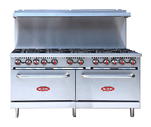 Kratos 60"W, 10 Burner Gas Range, LP Gas, Includes (3) 12" Diam. Natural Finish Fry Pans