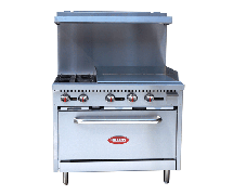 Kratos 36"W, 2 Burner Gas Range with 24" Griddle, Natural Gas, Includes (3) 8" Diam. Natural Finish Fry Pans