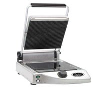 Cadco CPG-10 Panini Grill - Glass, Ceramic Plate Single Grill, Ribbed Top/Smooth Bottom