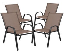 Flash 4-JJ-303C-B-GG Brazos Brown Metal Sling Patio Stack Chairs, Set of 4