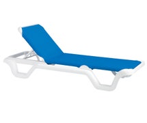 Grosfillex 99404006 Marina Adjustable Sling Chaise, White Frame, Blue, 14/CS