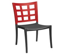 Grosfillex Plazza Stacking Chair, 17-1/2"H Seat, Red Backrest, Charcoal Seat, 16/CS