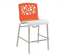 Grosfillex Tempo Contemporary Bar Stool, 30"H Seat, Orange Backrest, White Seat, 2/CS
