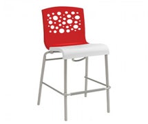 Grosfillex Tempo Contemporary Bar Stool, 30"H Seat, Red Backrest, White Seat, 2/CS
