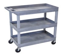 Luxor EC111-G Black 32 x 18 Tub Cart, Three Shelves, Gray