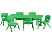 Flash Furniture YU-YCX-0013-2-RECT-TBL-GREEN-E-GG 24''W x 48''L Adjustable Rectangular Blue Plastic Activity Table Set with 6 School Stack Chairs, Green